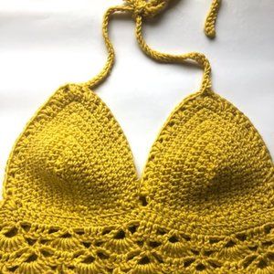 Beautiful Crochet Bralette Halter Style Top-Yellow
